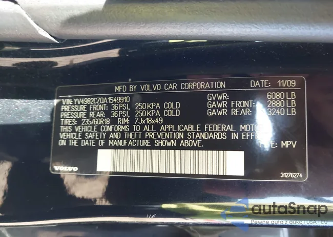 YV4982CZ0A1549910: 43322000