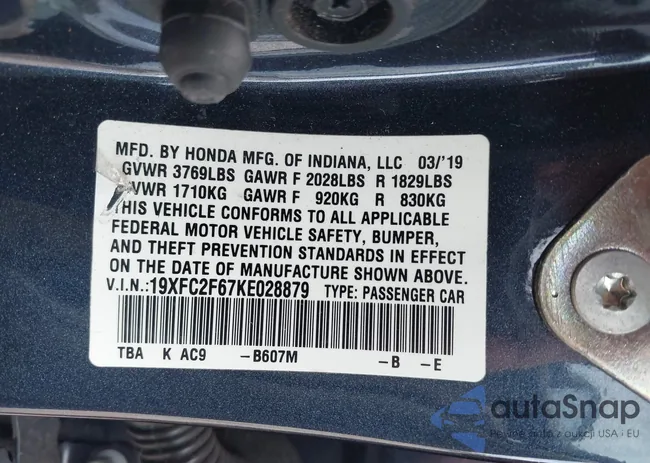 19XFC2F67KE028879: 43322002