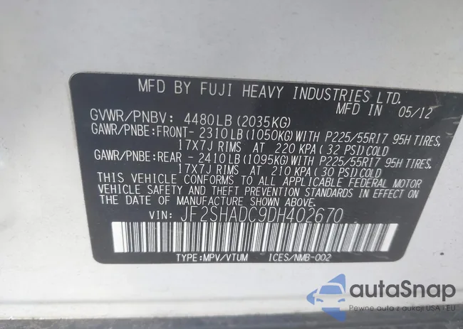 JF2SHADC9DH402670: 43322189