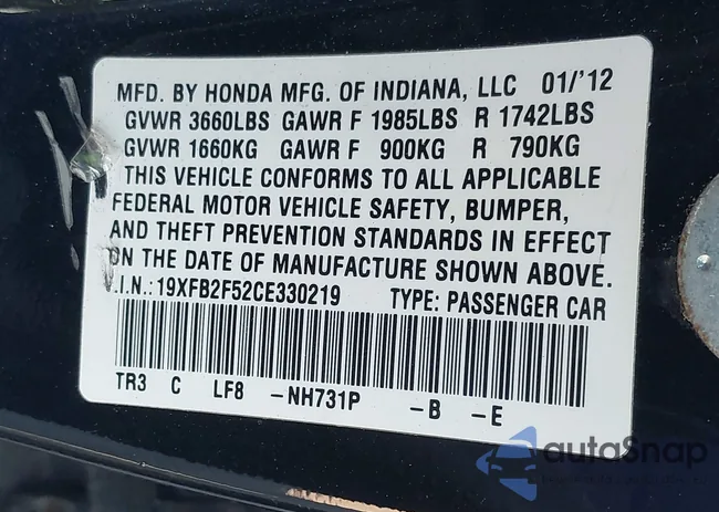 19XFB2F52CE330219: 43322191