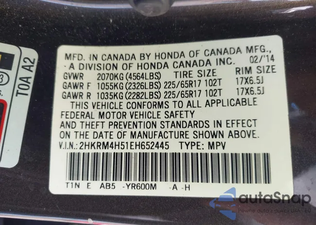 2HKRM4H51EH652445: 43322198