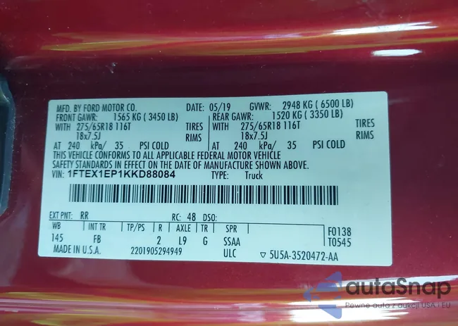 1FTEX1EP1KKD88084: 43322277