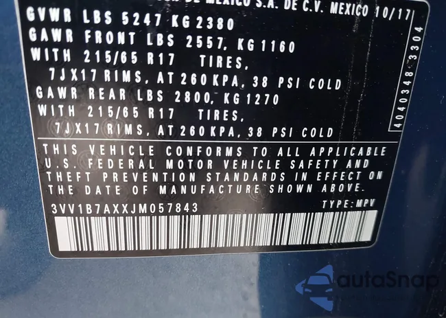 3VV1B7AXXJM057843: 43322284