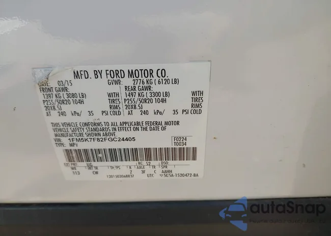 1FM5K7F82FGC24405: 43322331