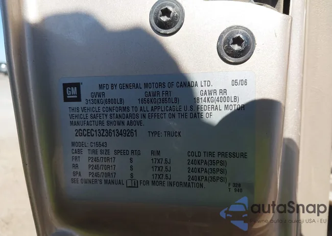 2GCEC13Z361349261: 43321340