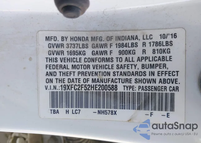 19XFC2F52HE200588: 43321343