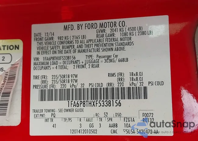 1FA6P8THXF5338156: 43321391