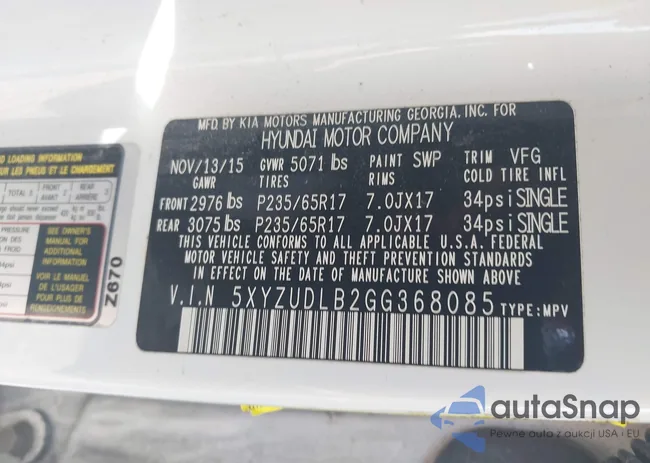 5XYZUDLB2GG368085: 43321413