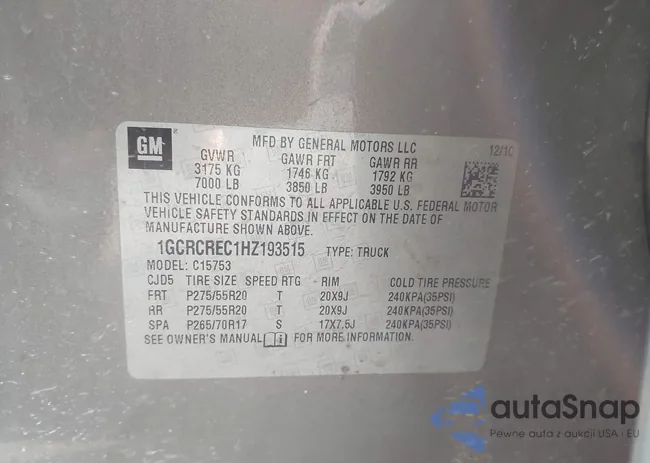 1GCRCREC1HZ193515: 43321415