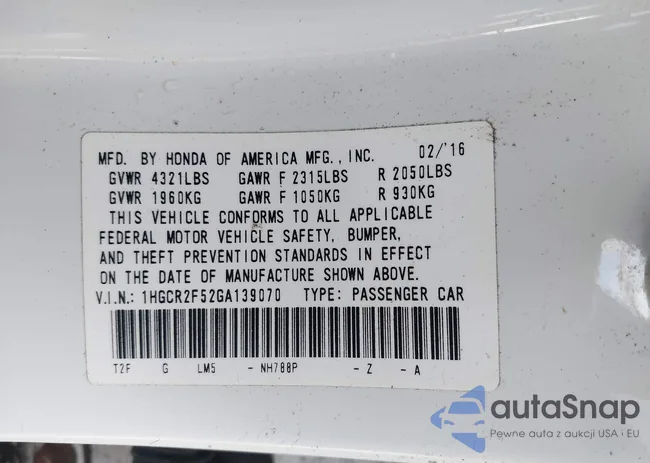 1HGCR2F52GA139070: 43321451