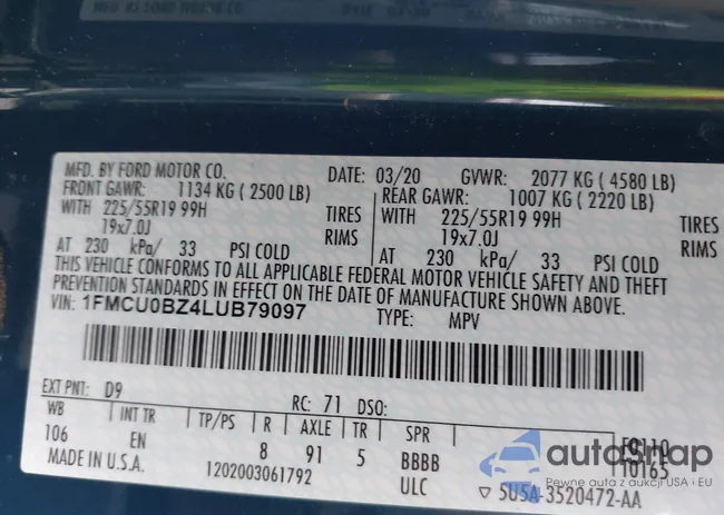 1FMCU0BZ4LUB79097: 43321463