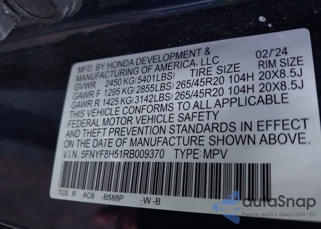 5FNYF8H51RB009370: 43321467