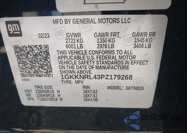 1GKKNRL43PZ179268: 43321488