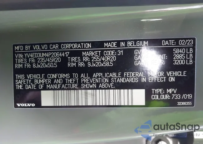 YV4ED3UM4P2064417: 43321500