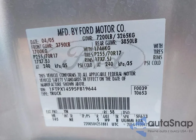 1FTPX14595FB19644: 43321660