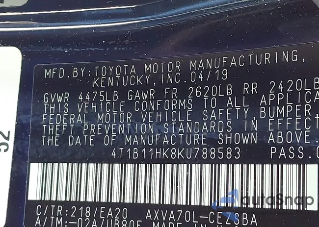 4T1B11HK8KU7885: 43323086