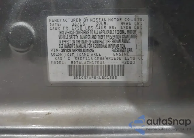 3N1CN7AP2KL801525: 43323092