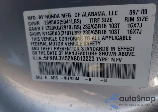 5FNRL3H52AB013223: 43323121