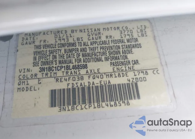 3N1BC1CP1BL468598: 43323122