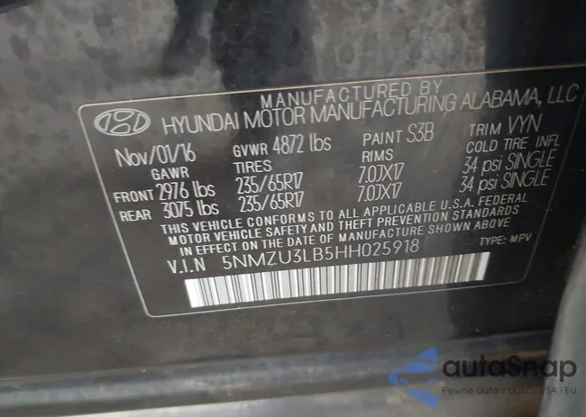 5NMZU3LB5HH025918: 43323225