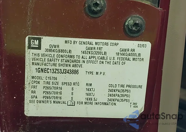 1GNEC13Z53J243886: 43322407