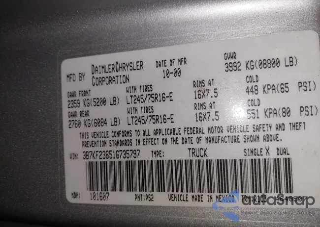 3B7KF23651G735797: 43322424