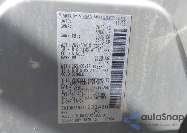 5N1DR3BD2RC231420: 43322505