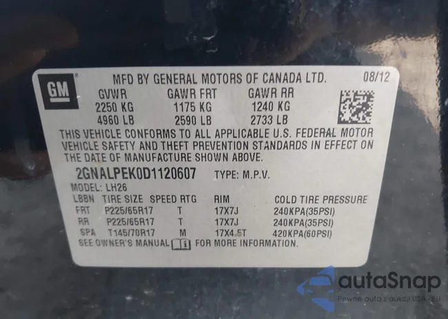 2GNALPEK0D1120607: 43322520