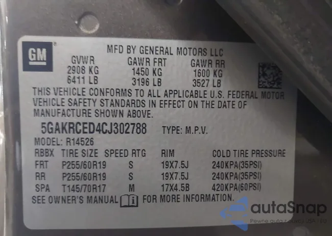 5GAKRCED4CJ302788: 43322557