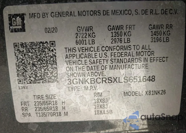 3GNKBCRSXLS651648: 43322630