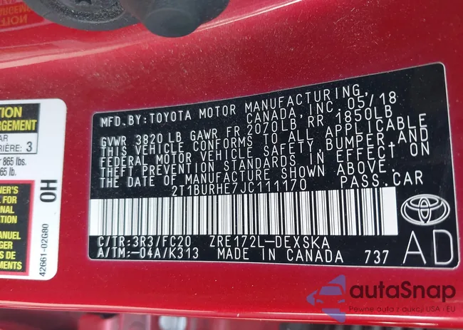 2T1BURHE7JC111170: 43322688