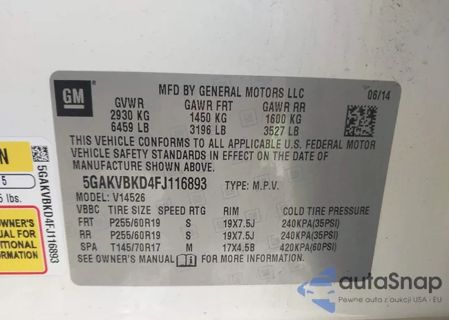 5GAKVBKD4FJ116893: 43323864