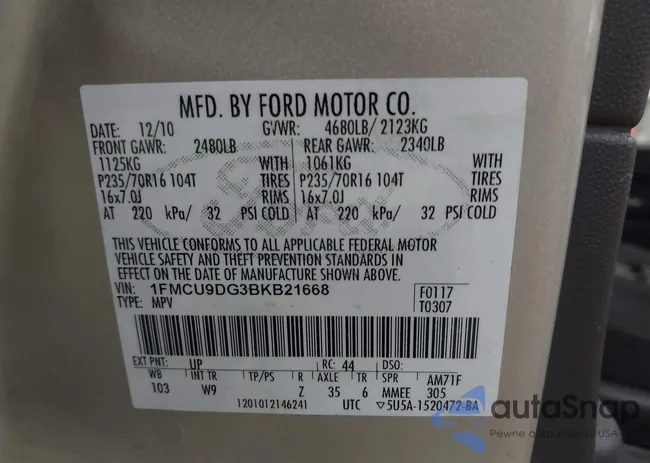 1FMCU9DG3BKB21668: 43323890