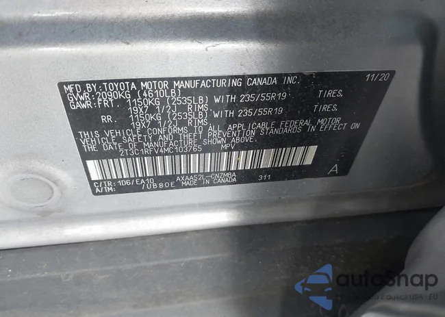 2T3C1RFV4MC103765: 43324089