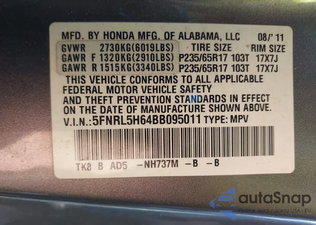 5FNRL5H64BB095011: 43324194