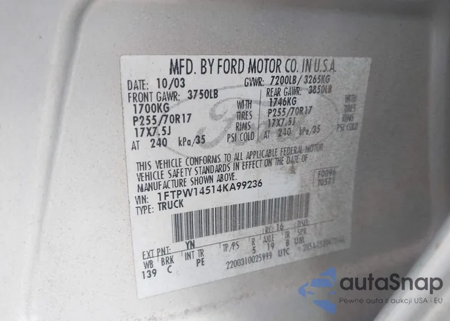 1FTPW14514KA99236: 43324224