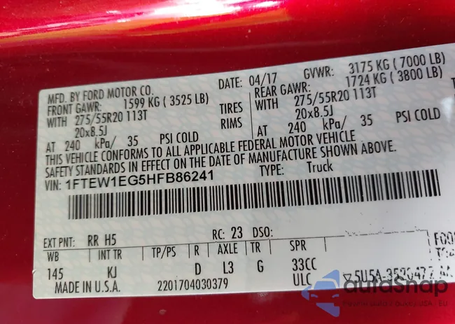 1FTEW1EG5HFB86241: 43324229