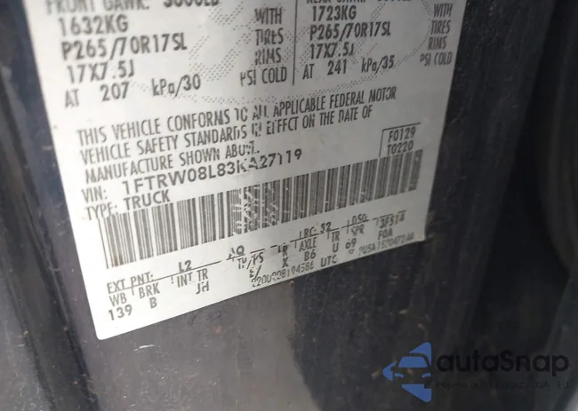 1FTRW08L83KA27119: 43323359