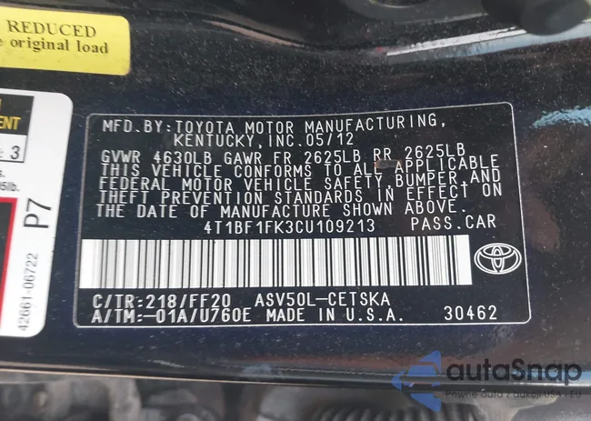 4T1BF1FK3CU109213: 43323412