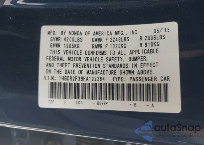 1HGCR2F39FA192264: 43323435