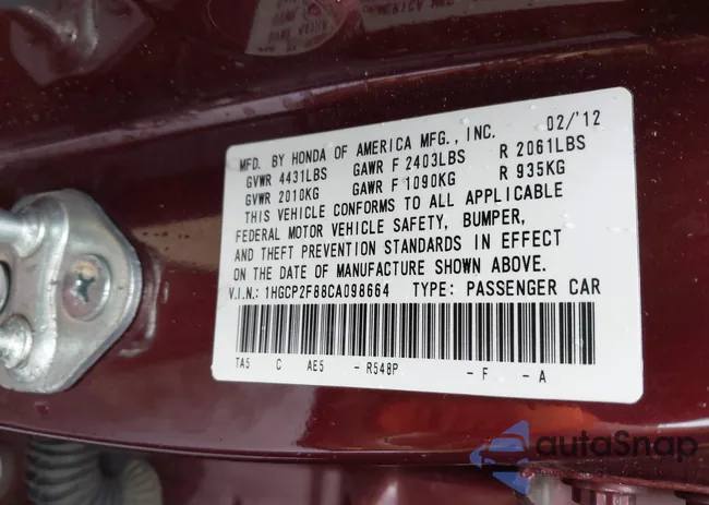 1HGCP2F88CA098664: 43323440