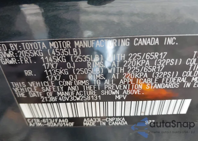 2T3BF4DV3CW258131: 43323570