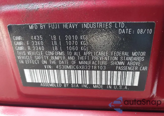 4S3BMBC6XB3218103: 43324758