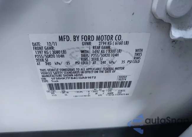 1FMHK7F84CGA91672: 43324765