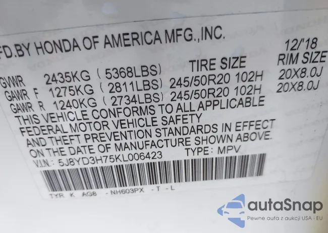 5J8YD3H75KL006423: 43324920