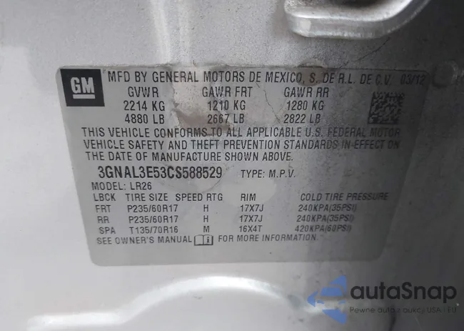 3GNAL3E53CS588529: 43324987