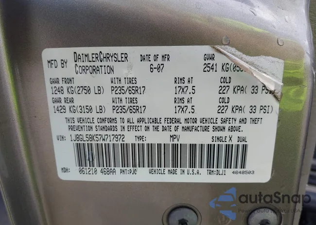 1J8GL58K57W717972: 43325099