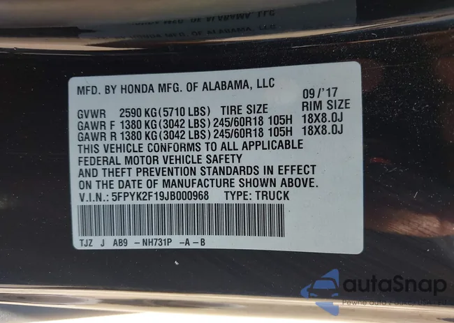 5FPYK2F19JB000968: 43325136