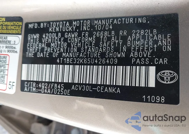 4T1BE32K65U426409: 43325202