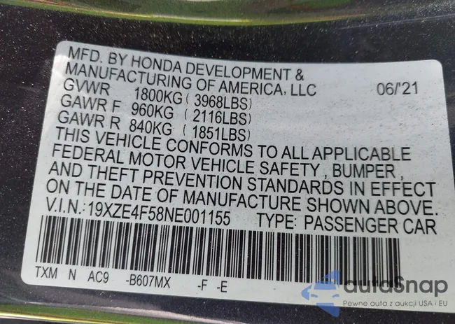 19XZE4F58NE001155: 43325235